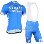 2015 Fahrradbekleidung Italien Wei und Azurblau Trikot Kurzarm und Tragerhose