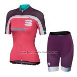 2016 Fahrradbekleidung Frau Sportful Rot und Grun Trikot Kurzarm und Tragerhose