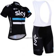 2016 Fahrradbekleidung Sky Shwarz Trikot Kurzarm und Tragerhose