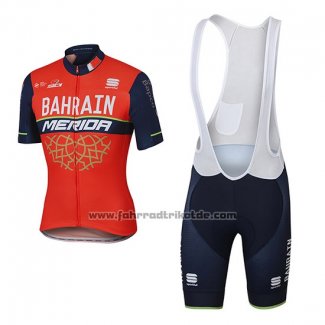 2017 Fahrradbekleidung Bahrain Merida Rot Trikot Kurzarm und Tragerhose