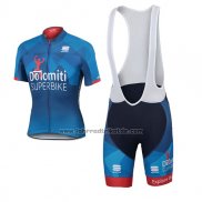 2017 Fahrradbekleidung Dolomiti Superbike Blau Trikot Kurzarm und Tragerhose