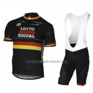 2017 Fahrradbekleidung Lotto Soudal Champion Belga Trikot Kurzarm und Tragerhose