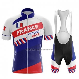 2018 Fahrradbekleidung Champion Frankreich Blau Wei Rot Trikot Kurzarm und Tragerhose(2)