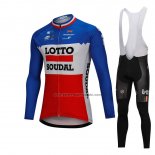 2018 Fahrradbekleidung Lotto Soudal Blau und Rot Trikot Langarm und Tragerhose