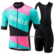 2018 Fahrradbekleidung Morvelo Grun und Rosa Trikot Kurzarm und Tragerhose