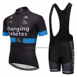 2018 Fahrradbekleidung Novo Nordisk Shwarz und Blau Trikot Kurzarm und Tragerhose