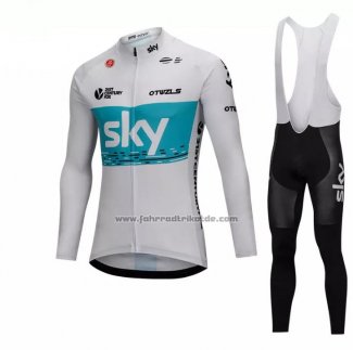 2018 Fahrradbekleidung Sky Wei und Blau Trikot Langarm und Tragerhose