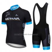 2019 Fahrradbekleidung Astana Shwarz Blau Trikot Kurzarm und Tragerhose