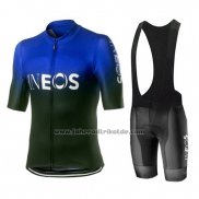 2019 Fahrradbekleidung Castelli INEOS Shwarz Blau Trikot Kurzarm und Tragerhose