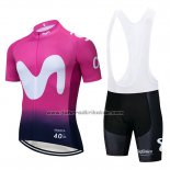 2019 Fahrradbekleidung Movistar Shwarz Rosa Trikot Kurzarm und Tragerhose