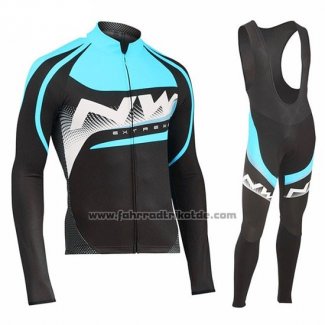 2019 Fahrradbekleidung Northwave Azurblau Wei Shwarz Trikot Langarm und Tragerhose