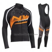 2019 Fahrradbekleidung Northwave Orange Shwarz Trikot Langarm und Tragerhose