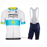 2022 Fahrradbekleidung Astana Blau Wei Trikot Kurzarm und Tragerhose