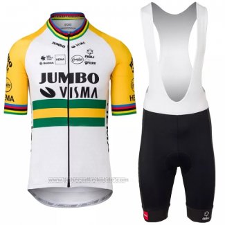 2022 Fahrradbekleidung Jumbo Visma Gelb Grun Trikot Kurzarm und Tragerhose