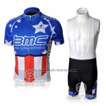2010 Fahrradbekleidung BMC Champion Stati Uniti Blau Trikot Kurzarm und Tragerhose