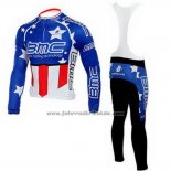 2010 Fahrradbekleidung BMC Champion Stati Uniti Blau Trikot Langarm und Tragerhose