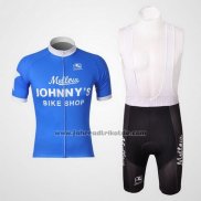 2010 Fahrradbekleidung Johnnys Wei und Azurblau Trikot Kurzarm und Tragerhose