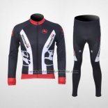 2011 Fahrradbekleidung Giordana Rot und Shwarz Trikot Langarm und Tragerhose