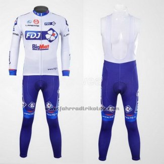 2012 Fahrradbekleidung FDJ Wei und Azurblau Trikot Langarm und Tragerhose