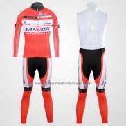 2012 Fahrradbekleidung Katusha Wei und Orange Trikot Langarm und Tragerhose