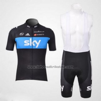 2012 Fahrradbekleidung Sky Shwarz und Azurblau Trikot Kurzarm und Tragerhose