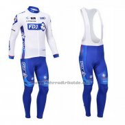 2013 Fahrradbekleidung FDJ Wei und Azurblau Trikot Langarm und Tragerhose