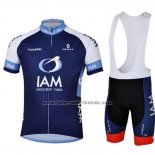 2013 Fahrradbekleidung IAM Blau Trikot Kurzarm und Tragerhose
