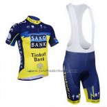 2013 Fahrradbekleidung Tinkoff Saxo Bank Blau und Gelb Trikot Kurzarm und Tragerhose