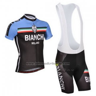 2014 Fahrradbekleidung Bianchi Shwarz und Blau Trikot Kurzarm und Tragerhose