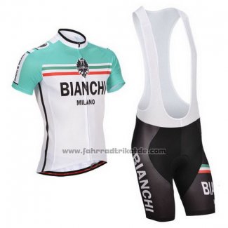 2014 Fahrradbekleidung Bianchi Wei und Grun Trikot Kurzarm und Tragerhose