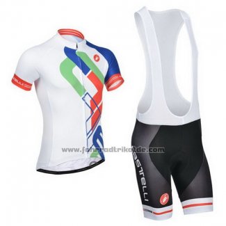 2014 Fahrradbekleidung Castelli Wei und Blau Trikot Kurzarm und Tragerhose