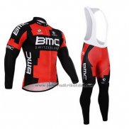 2015 Fahrradbekleidung BMC Shwarz und Rot Trikot Langarm und Tragerhose