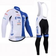 2015 Fahrradbekleidung UHC Wei und Azurblau Trikot Langarm und Tragerhose