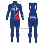 2017 Fahrradbekleidung FDJ Blau Trikot Langarm und Tragerhose