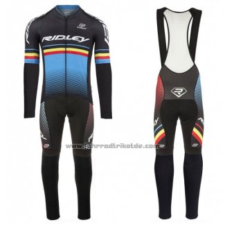 2017 Fahrradbekleidung Ridley Rincon Shwarz und Blau Trikot Langarm und Tragerhose