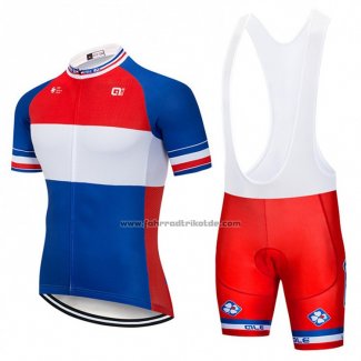 2018 Fahrradbekleidung FDJ Blau Wei Rot Trikot Kurzarm und Tragerhose