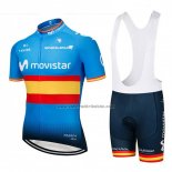 2018 Fahrradbekleidung Movistar Champions Spanien Blau Trikot Kurzarm und Tragerhose