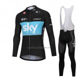 2018 Fahrradbekleidung Sky Shwarz und Blau Trikot Langarm und Tragerhose