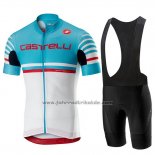 2019 Fahrradbekleidung Castelli Free AR 4.1 Azurblau Wei Trikot Kurzarm und Tragerhose