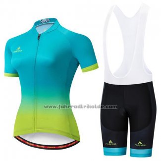 2019 Fahrradbekleidung Frau Miloto Blau Grun Trikot Kurzarm und Tragerhose