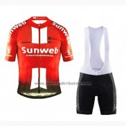 2019 Fahrradbekleidung Sunweb Orange Wei Trikot Kurzarm und Tragerhose