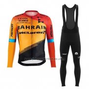 2020 Fahrradbekleidung Bahrain Mclaren Orange Shwarz Trikot Langarm und Tragerhose