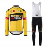 2020 Fahrradbekleidung Jumbo Visma Gelb Shwarz Trikot Langarm und Tragerhose