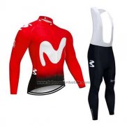 2020 Fahrradbekleidung Movistar Rot Wei Trikot Langarm und Tragerhose