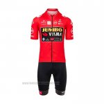 2021 Fahrradbekleidung Jumbo Visma Rot Trikot Kurzarm und Tragerhose