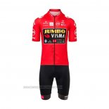 2021 Fahrradbekleidung Jumbo Visma Rot Trikot Kurzarm und Tragerhose