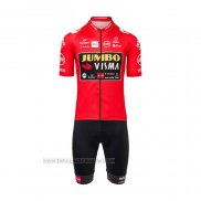 2021 Fahrradbekleidung Jumbo Visma Rot Trikot Kurzarm und Tragerhose