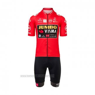 2021 Fahrradbekleidung Jumbo Visma Rot Trikot Kurzarm und Tragerhose