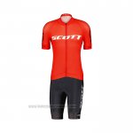 2022 Fahrradbekleidung Scott Rot Wei Trikot Kurzarm und Tragerhose