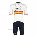 2022 Fahrradbekleidung Spanien Champion Ineos Wei Rot Trikot Kurzarm und Tragerhose